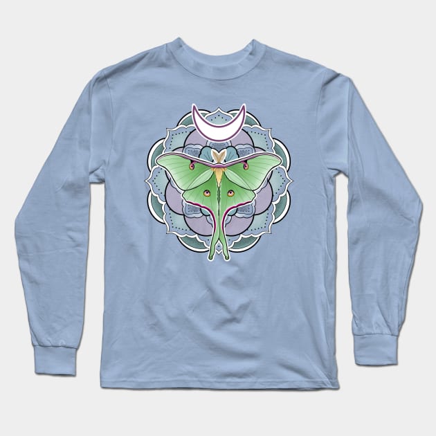 Mandala Luna Moth Long Sleeve T-Shirt by louddoodle